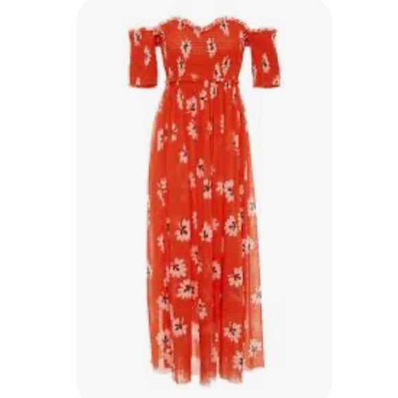 Womens Ganni Tilden Mesh Off The Shoulder Floral Dress Size 36/S EUC! - Picture 1 of 3